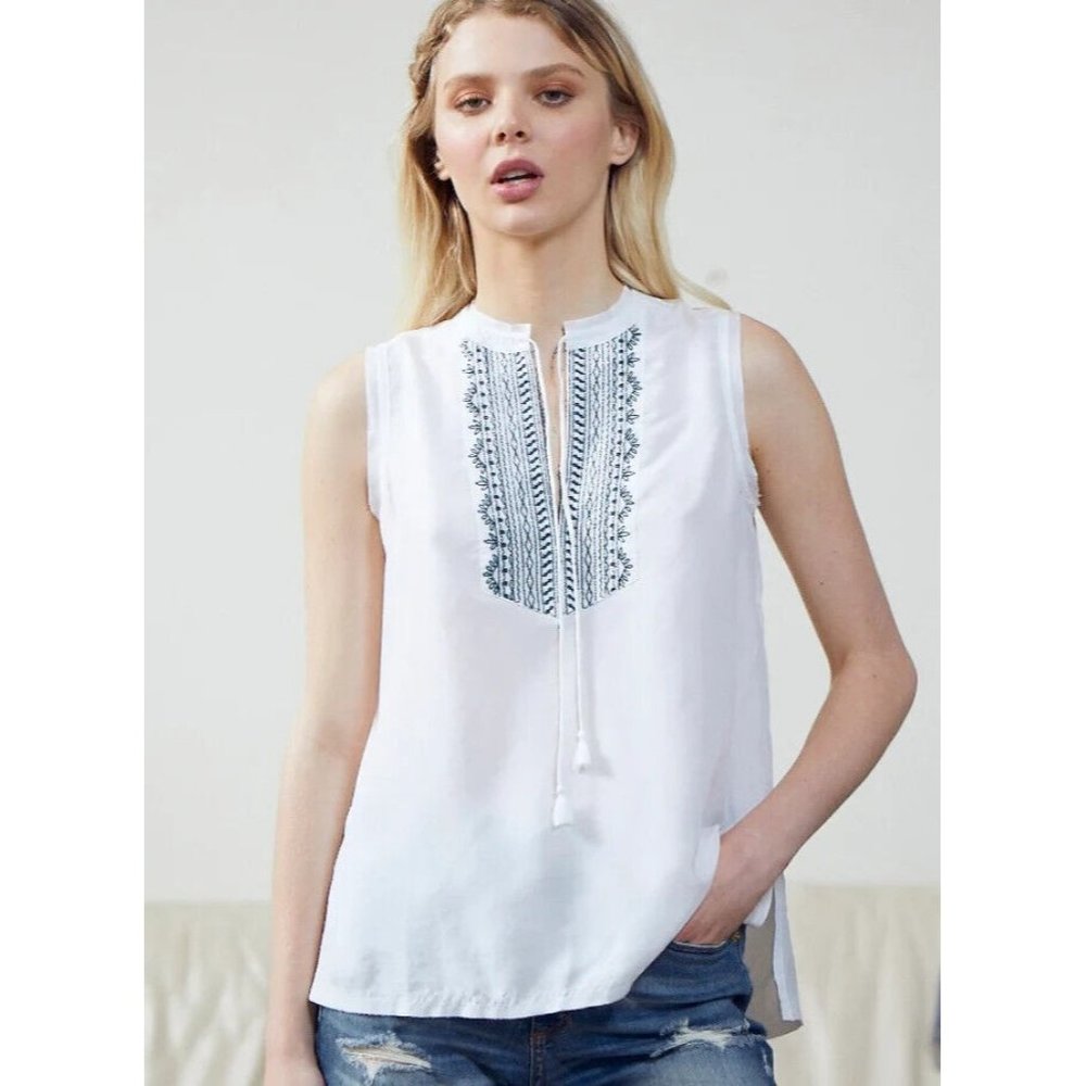 Go by Go Silk Go Hippie Tie Neck Silk Top w/ Floral Embroidery, Size S NWT $328 - Picture 2 of 8